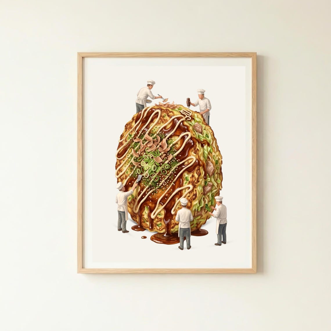 Japanese Okonomiyaki Pancake with Tiny Chefs Food Art Poster