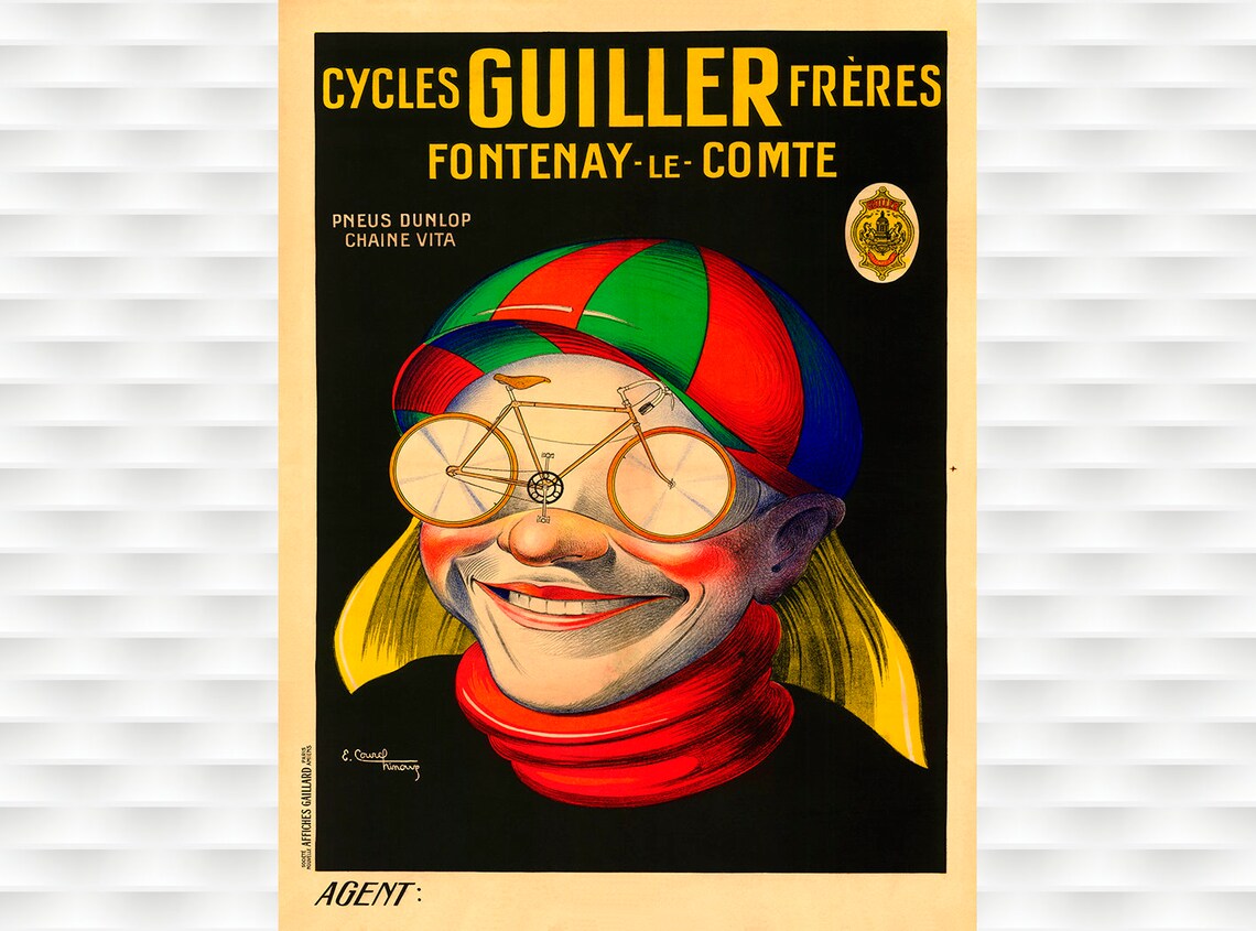 Cycles Guiller Freres Optical Illusion Face Bicycle Vintage Poster