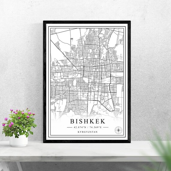 Bishkek Kyrgyzstan City Map Black and White Minimalist Poster