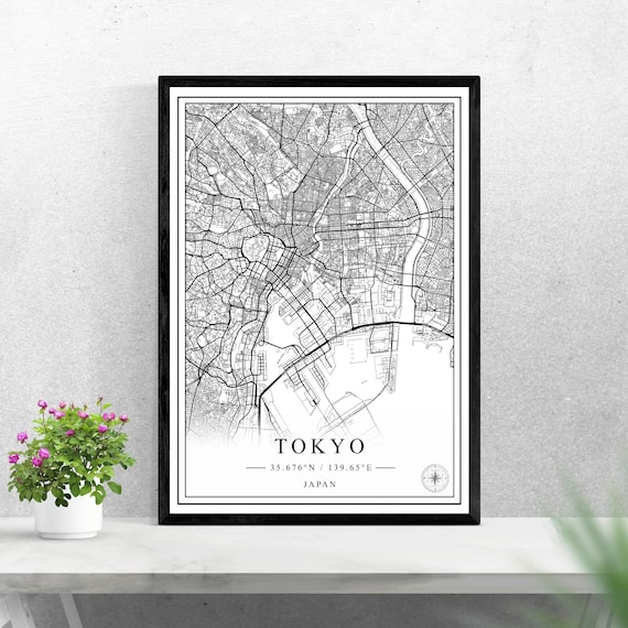 Tokyo Japan Black and White Minimalist City Street Map Print
