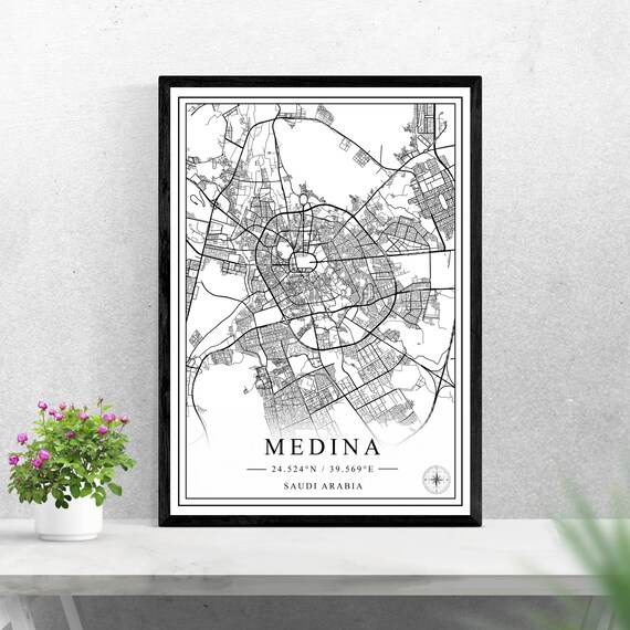Medina Saudi Arabia Black and White City Map Travel Poster Art