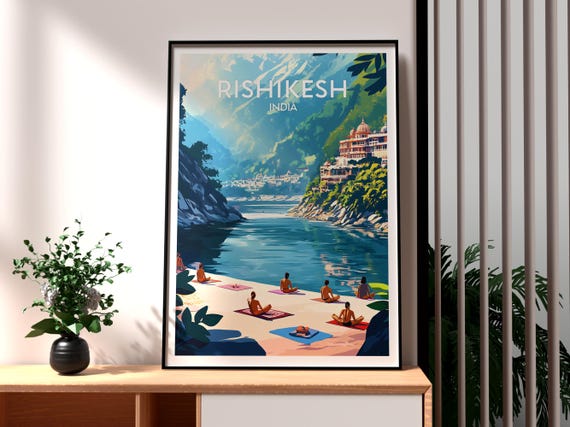 Rishikesh Travel Print, India River Ganges Poster