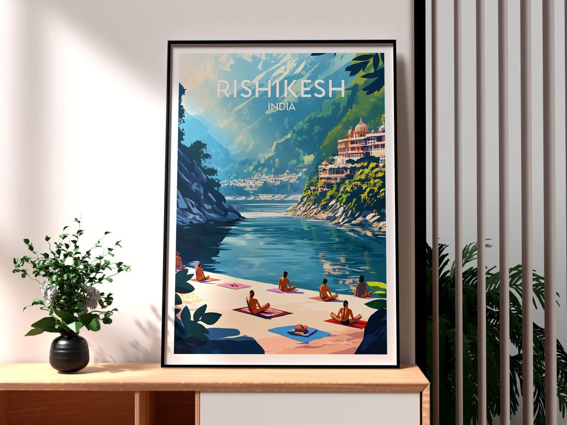 Rishikesh Travel Print, India River Ganges Poster