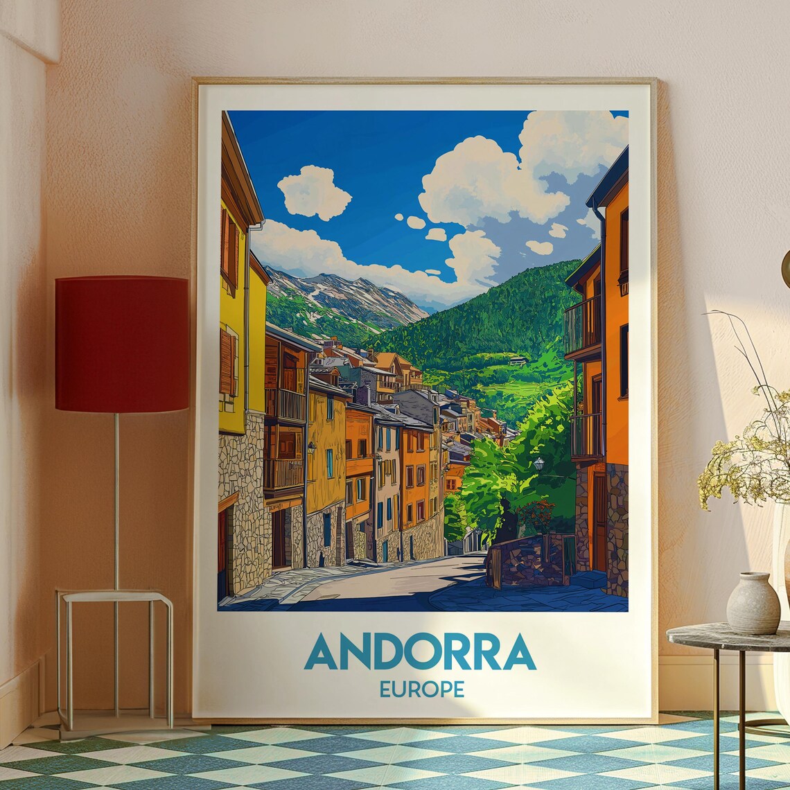 Andorra Europe Mountain Village Street Snow Peaks Travel Poster - Image 2