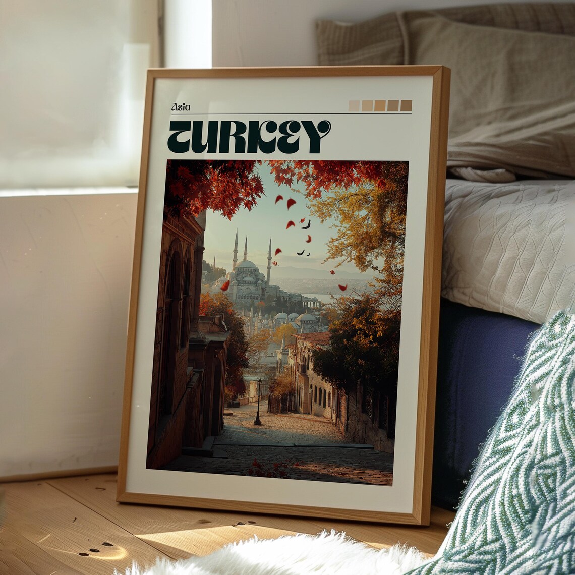 Turkey Istanbul Grand Mosque Minarets Autumn Leaves Travel Art Poster - Image 3