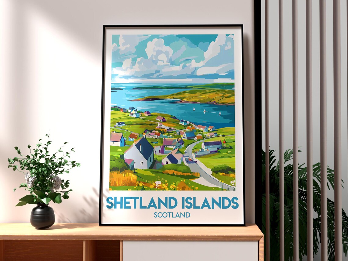 Shetland Islands Scotland Coastal Village Sea View Travel Poster