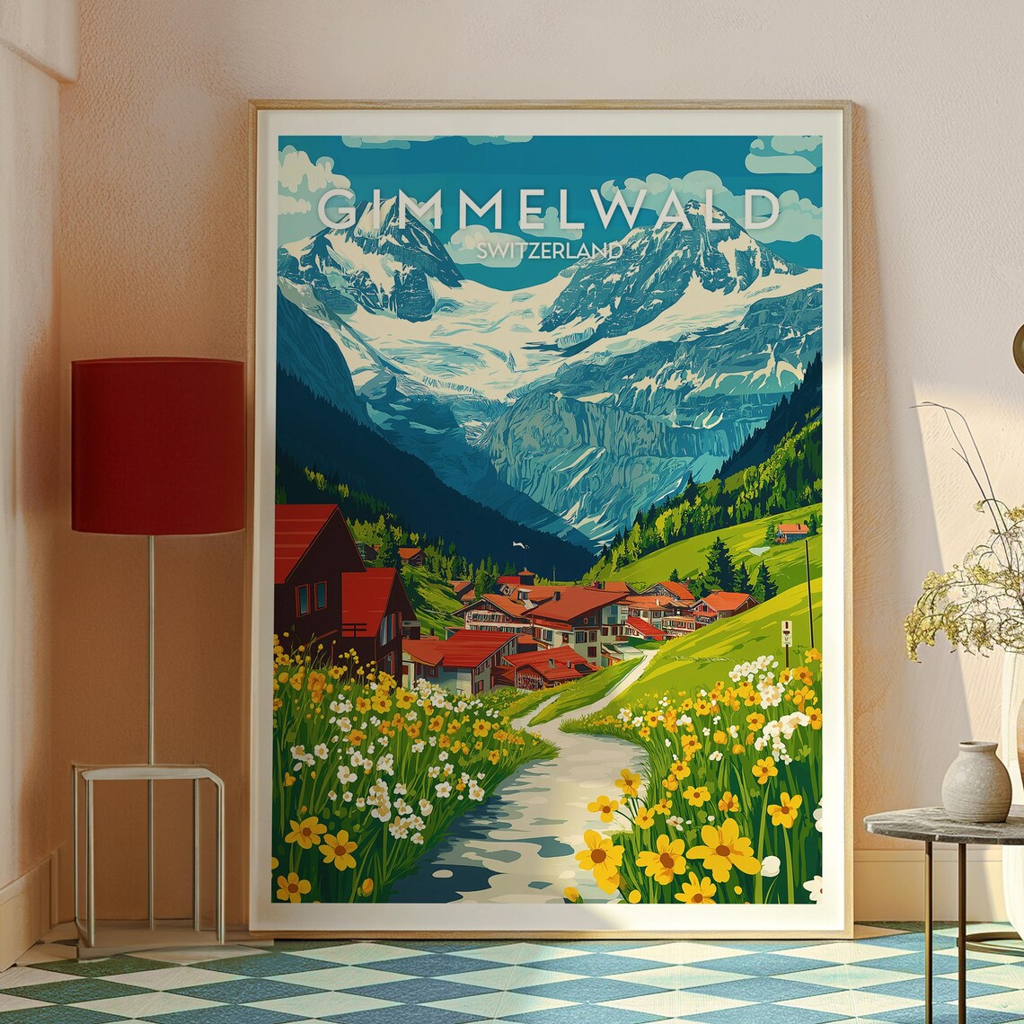 Gimmelwald Switzerland Alpine Village Wildflower Meadow Poster - Image 3