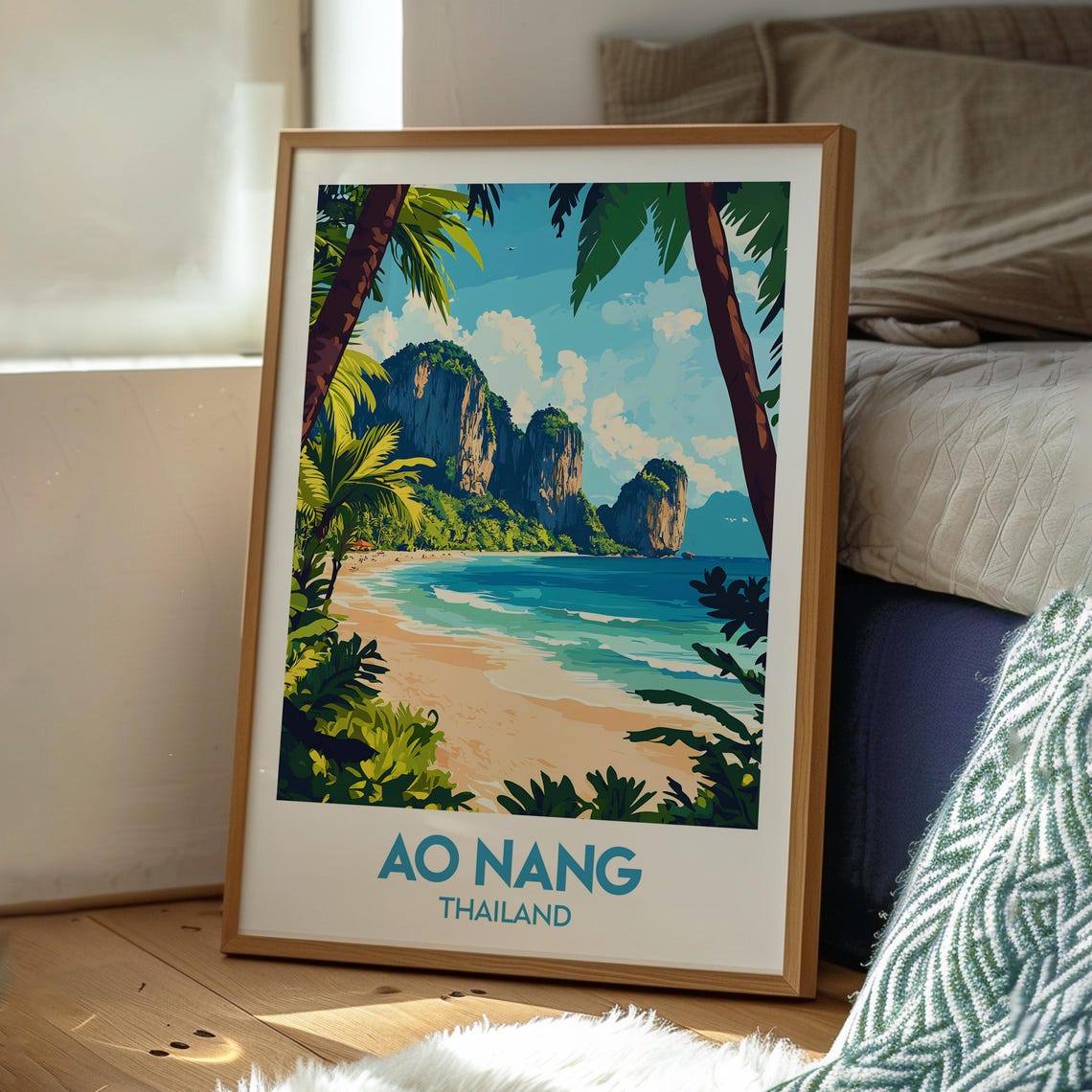 Ao Nang Thailand Beach Limestone Cliffs Tropical Bay Travel Poster - Image 3