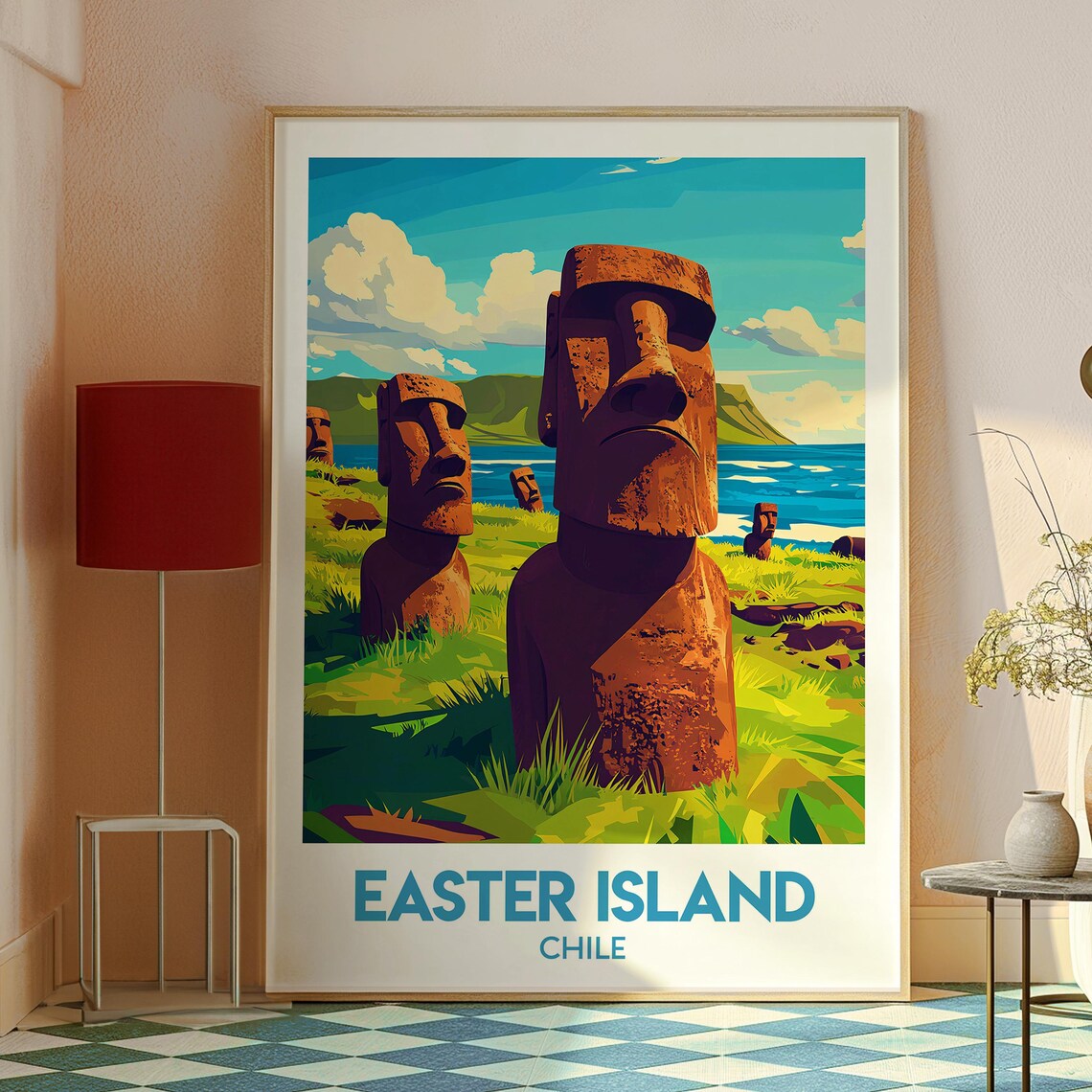 Easter Island Chile Moai Stone Statues Ocean Coast Travel Poster - Image 2