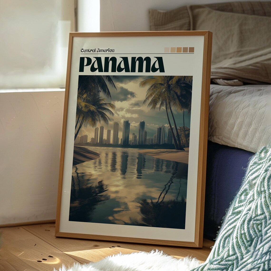 Panama Central America City Skyline Bay Sunset Palms Travel Poster - Image 3