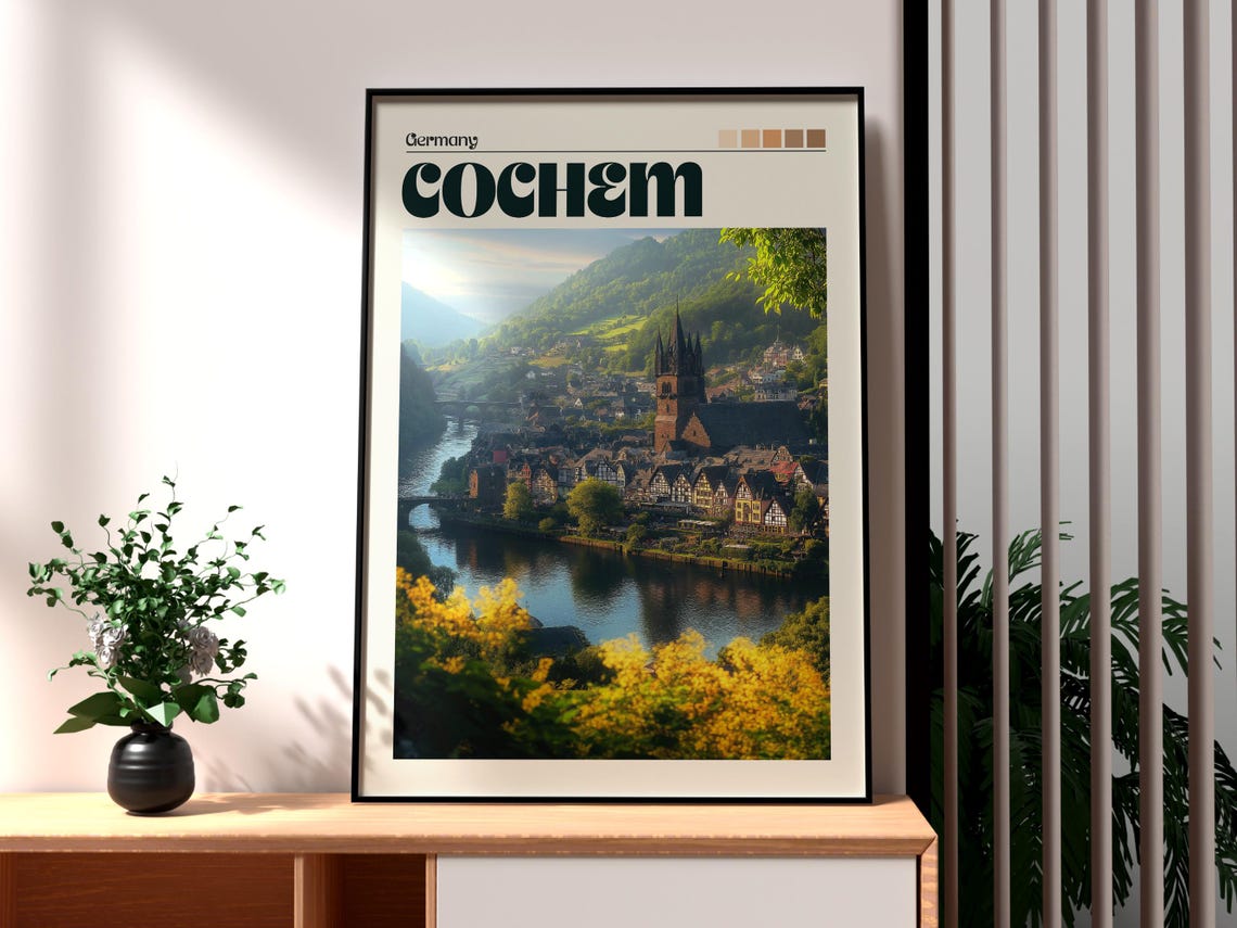 Cochem Germany Moselle River Half Timbered Town Church Spire Poster