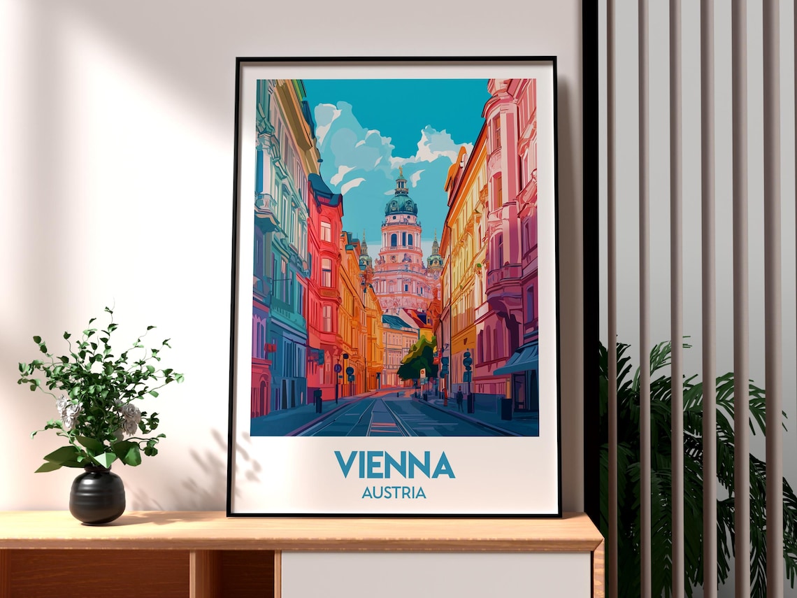 Vienna Austria Colorful Historic Old Town Street Travel Poster