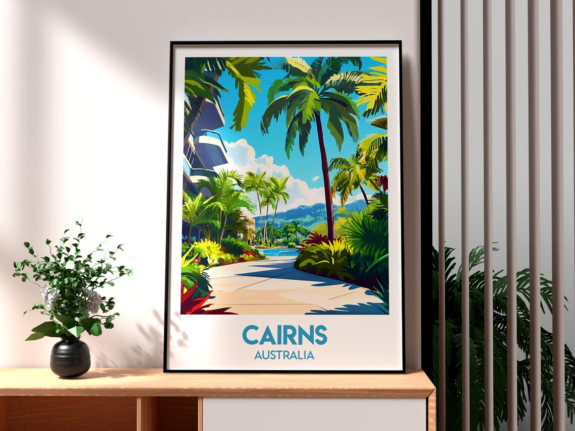 Cairns Australia Tropical Palm Resort Pathway Escape Travel Poster