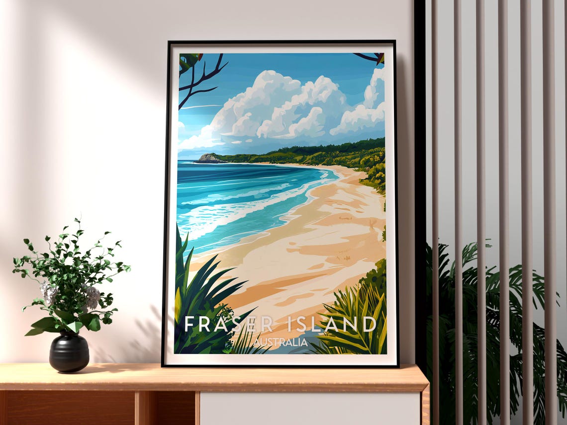 Fraser Island Australia Sandy Beach Ocean Coast Travel Art Poster