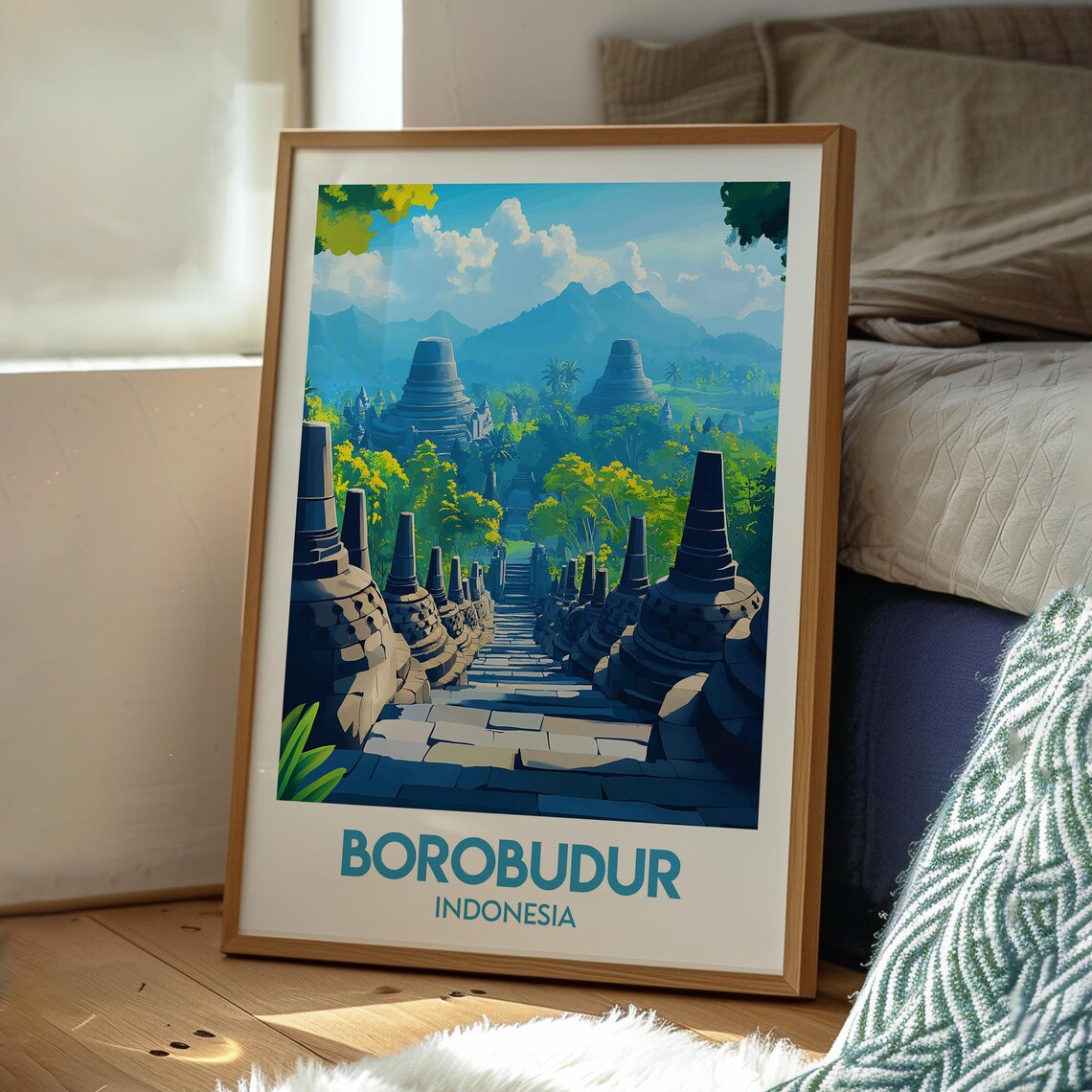 Borobudur Indonesia Ancient Temple Stupas Jungle Travel Poster - Image 3