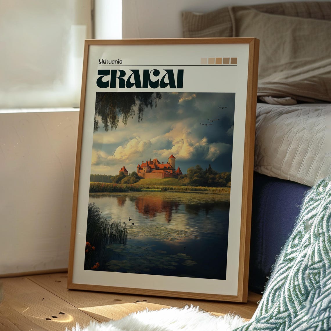 Trakai Lithuania Island Castle Lake Reflection Retro Travel Poster - Image 3