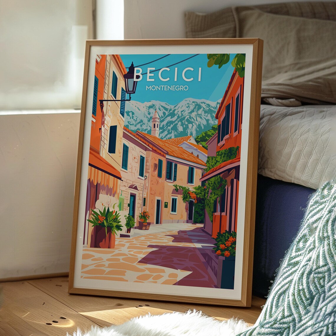 Becici Montenegro Charming Old Town Street Vintage Travel Poster - Image 3