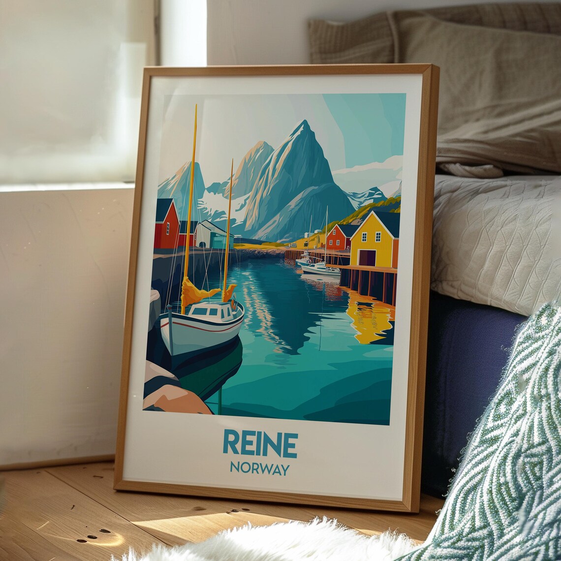 Reine Norway Lofoten Fishing Village Harbor Mountain Art Poster - Image 3
