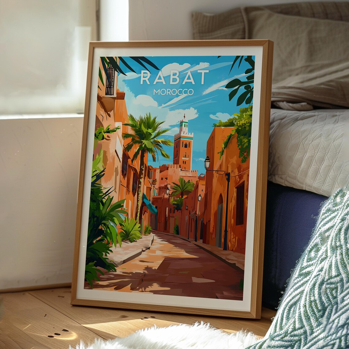 Rabat Morocco Colorful Old Town Palm Street Art Travel Poster - Image 3