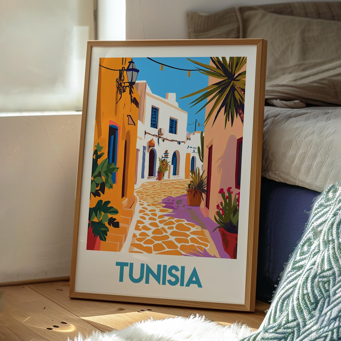 Tunisia Colorful Old Town Alley White Walls Travel North Africa Poster - Image 3