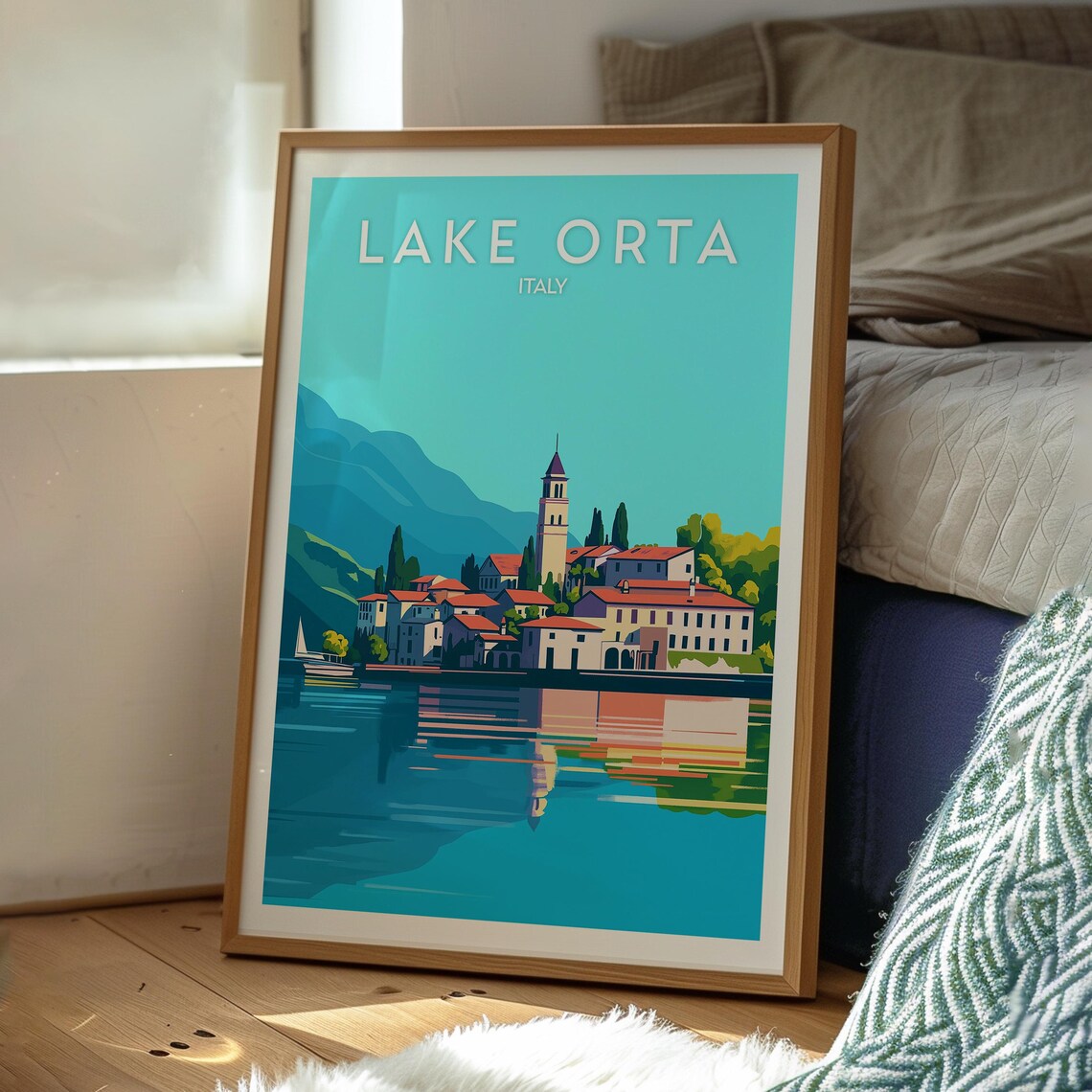 Lake Orta Italy Lakeside Village Bell Tower Serene Water Travel Poster - Image 3
