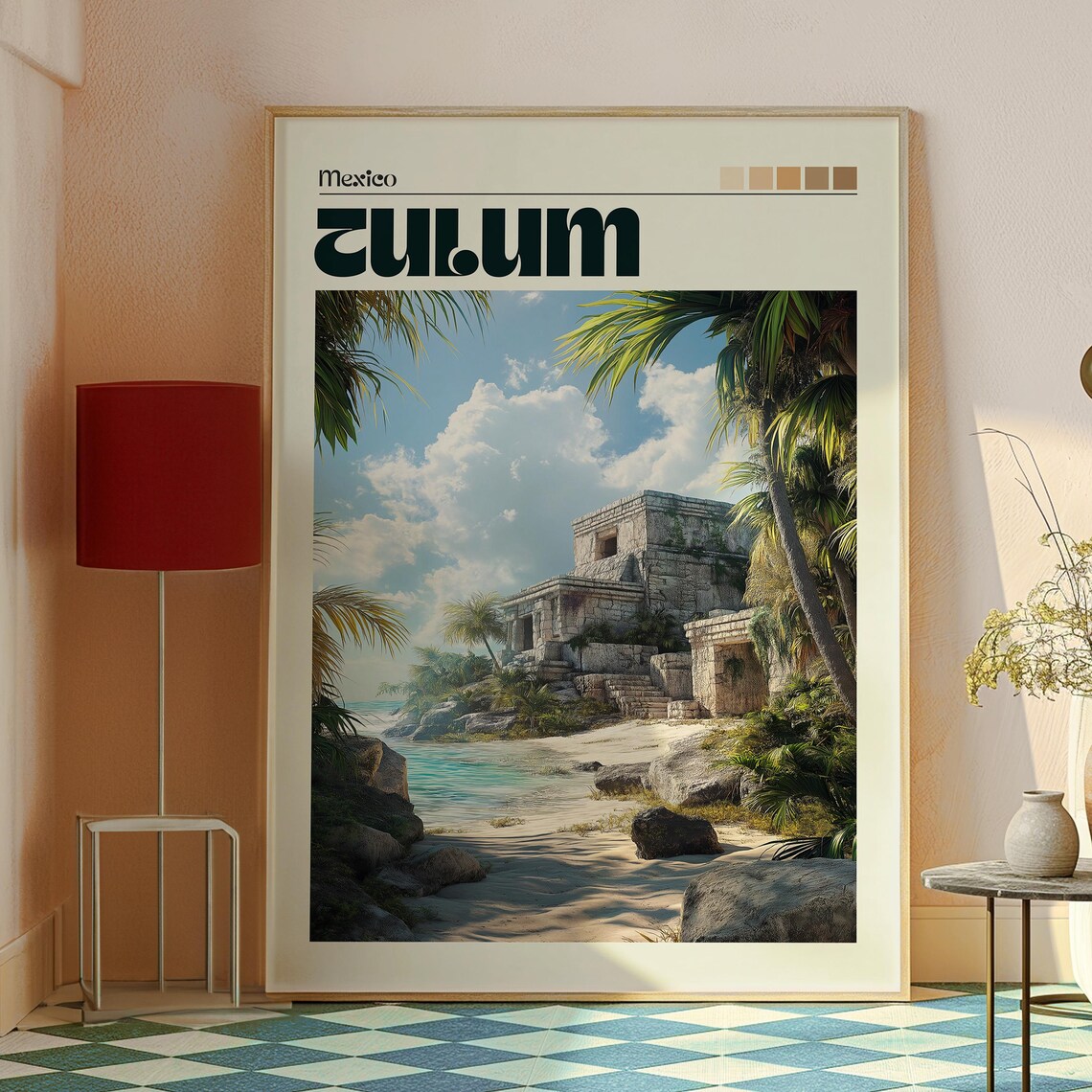 Tulum Mexico Mayan Ruins Beach Palms Ocean View Travel Poster - Image 2
