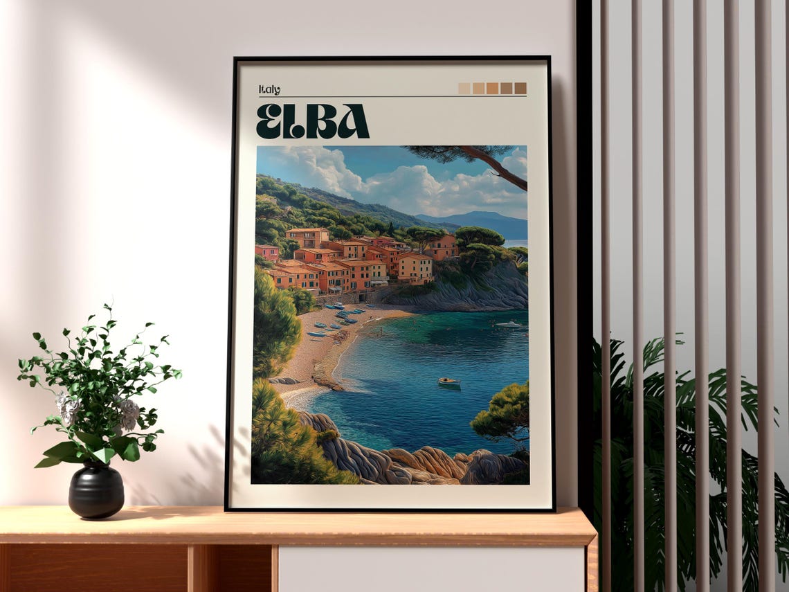 Elba Italy Island Village Beach Turquoise Bay Vintage Travel Poster