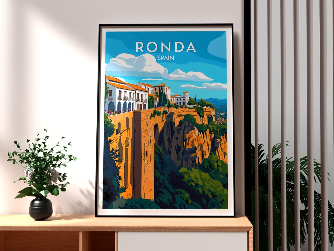 Ronda Spain Cliffside City Puente Nuevo Gorge View Travel Poster
