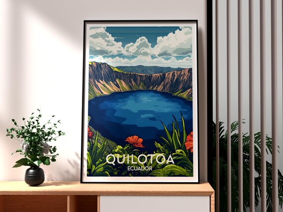 Quilotoa Ecuador Crater Lake Turquoise Highlands Travel Poster