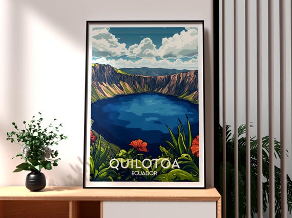Quilotoa Lake Poster Ecuador Art Travel Print Wall Backpacking South America