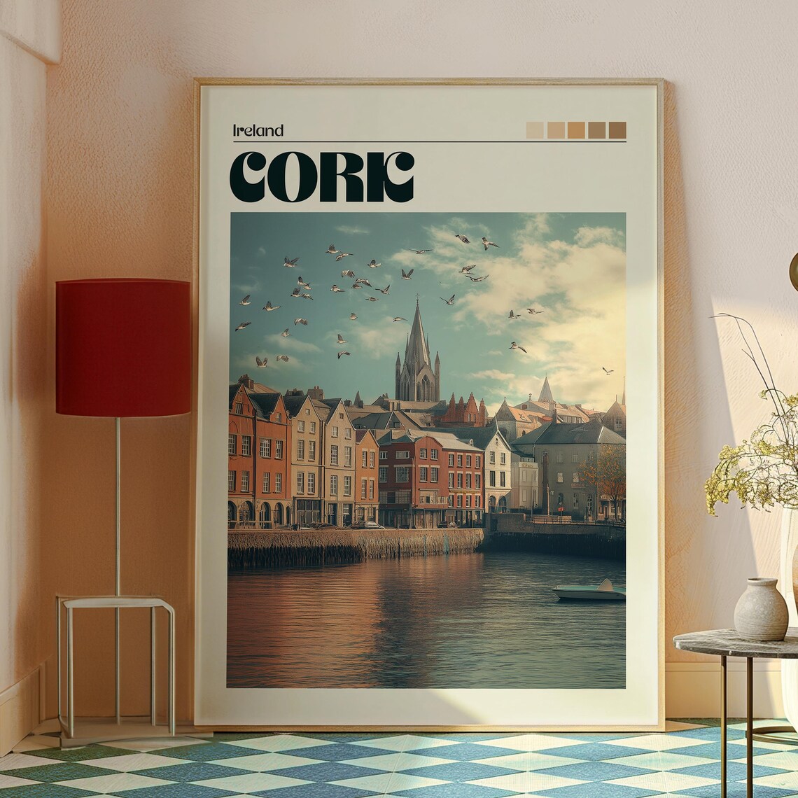 Cork Ireland Colorful River Quay Georgian Houses Church Spire Poster - Image 2