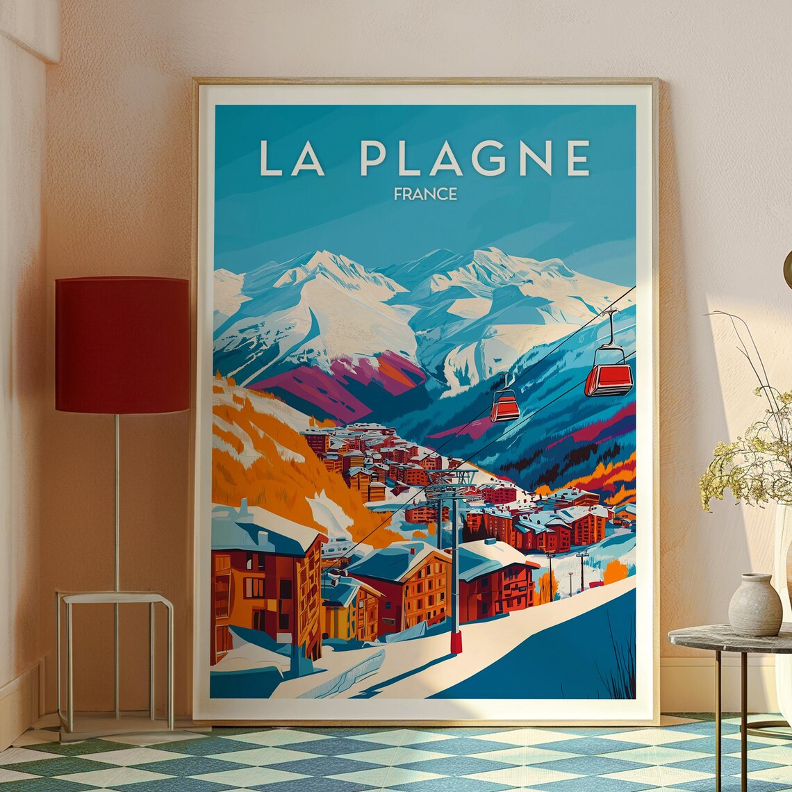 La Plagne France Snowy Alps Ski Village Gondolas Travel Poster - Image 2