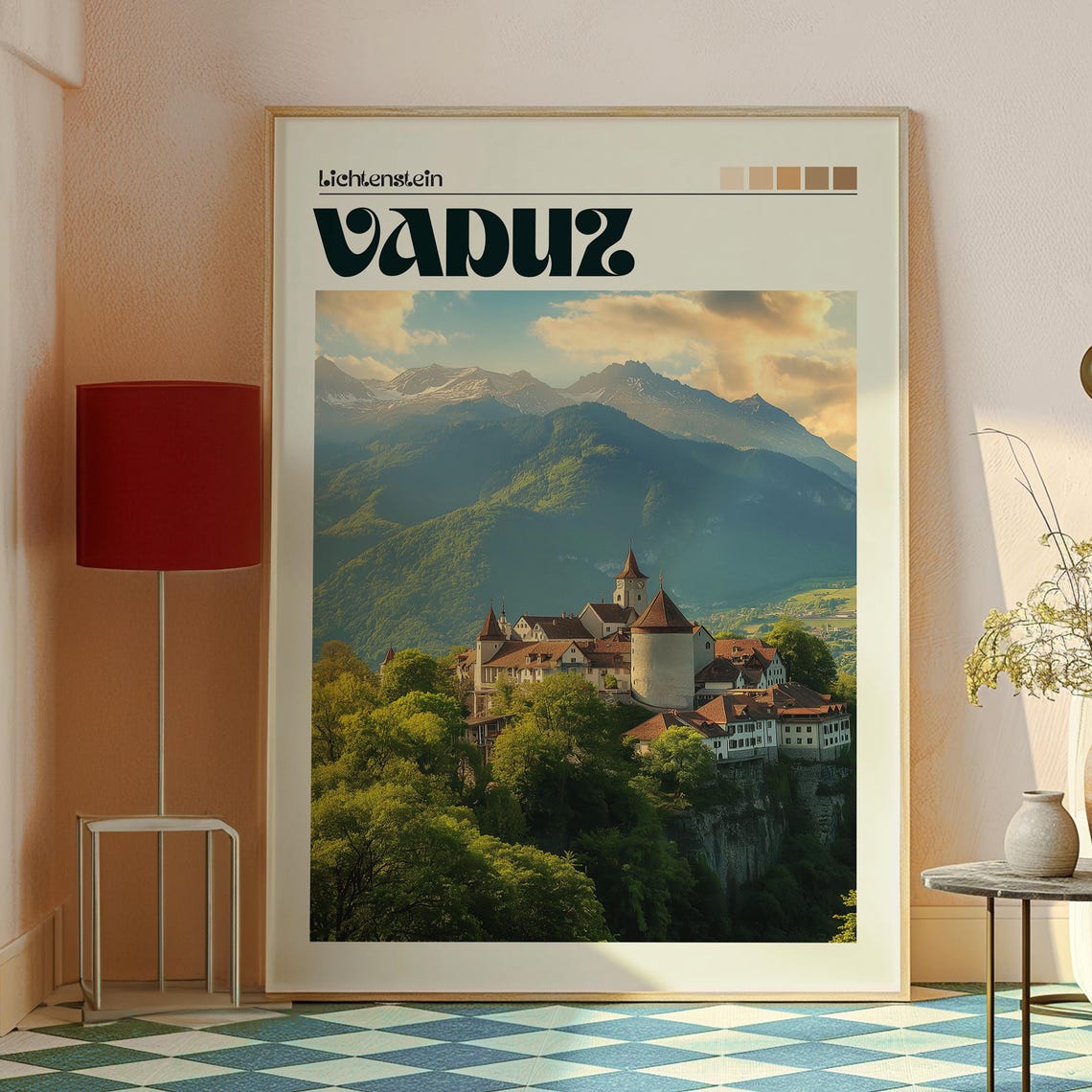 Vaduz Liechtenstein Hilltop Castle Alpine Mountains View Art Poster - Image 2