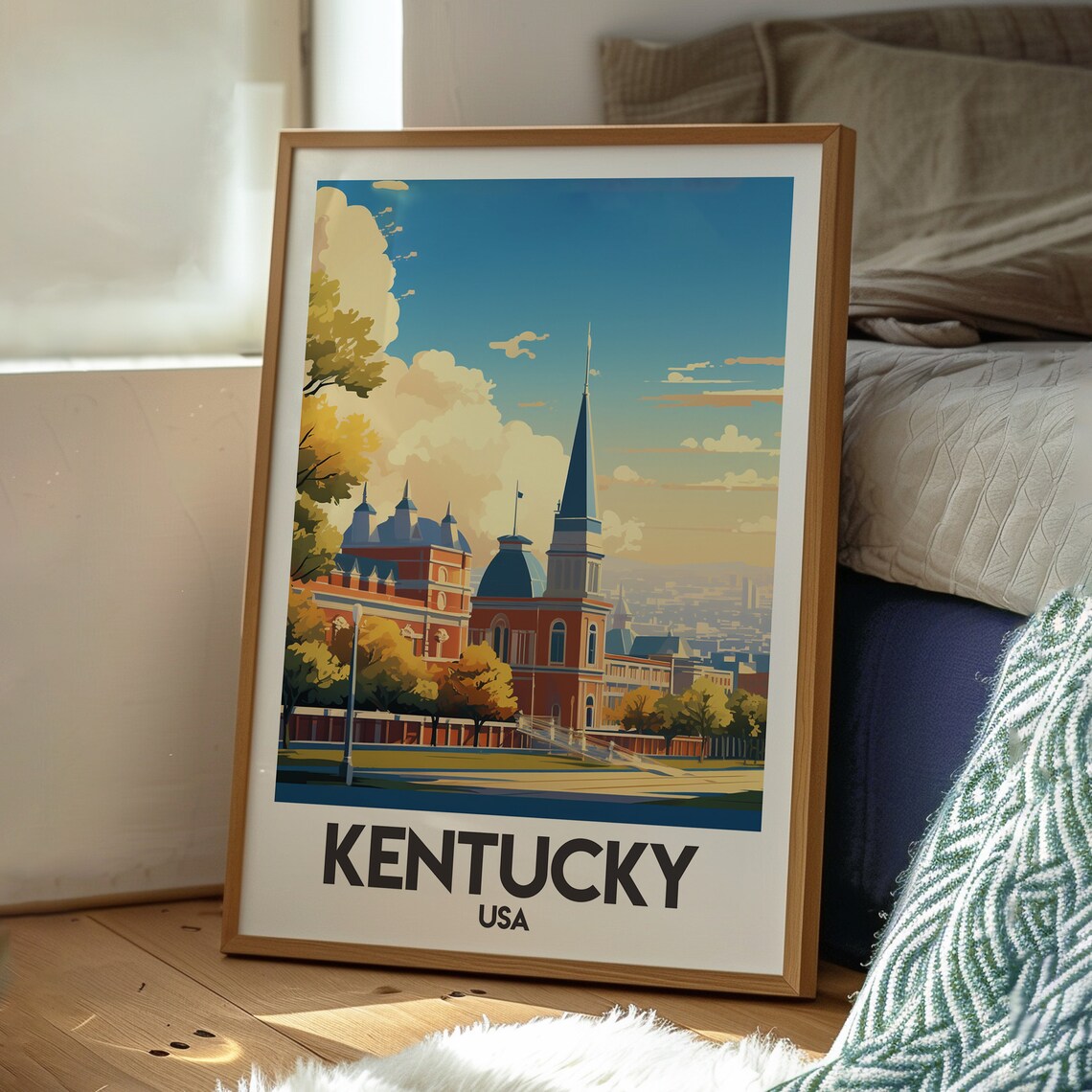 Kentucky USA Historic Red Brick Church Spire Town Skyline Poster - Image 3