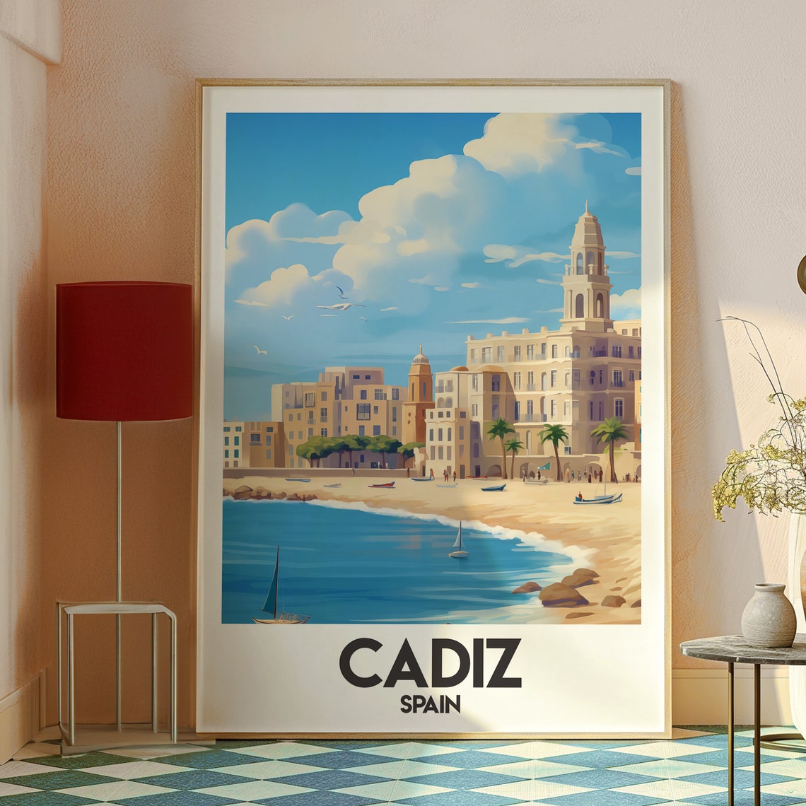 Cadiz Spain Seaside Cathedral And Beach Vintage Travel Poster - Image 2