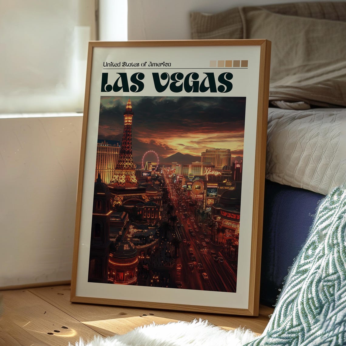 Las Vegas Nevada Strip Sunset Neon Lights City Skyline Poster - Image 3