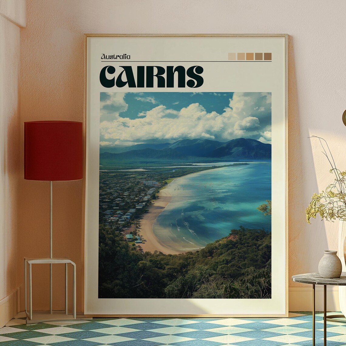 Cairns Australia Coastal Aerial Beach Mountain Vintage Travel Poster - Image 2