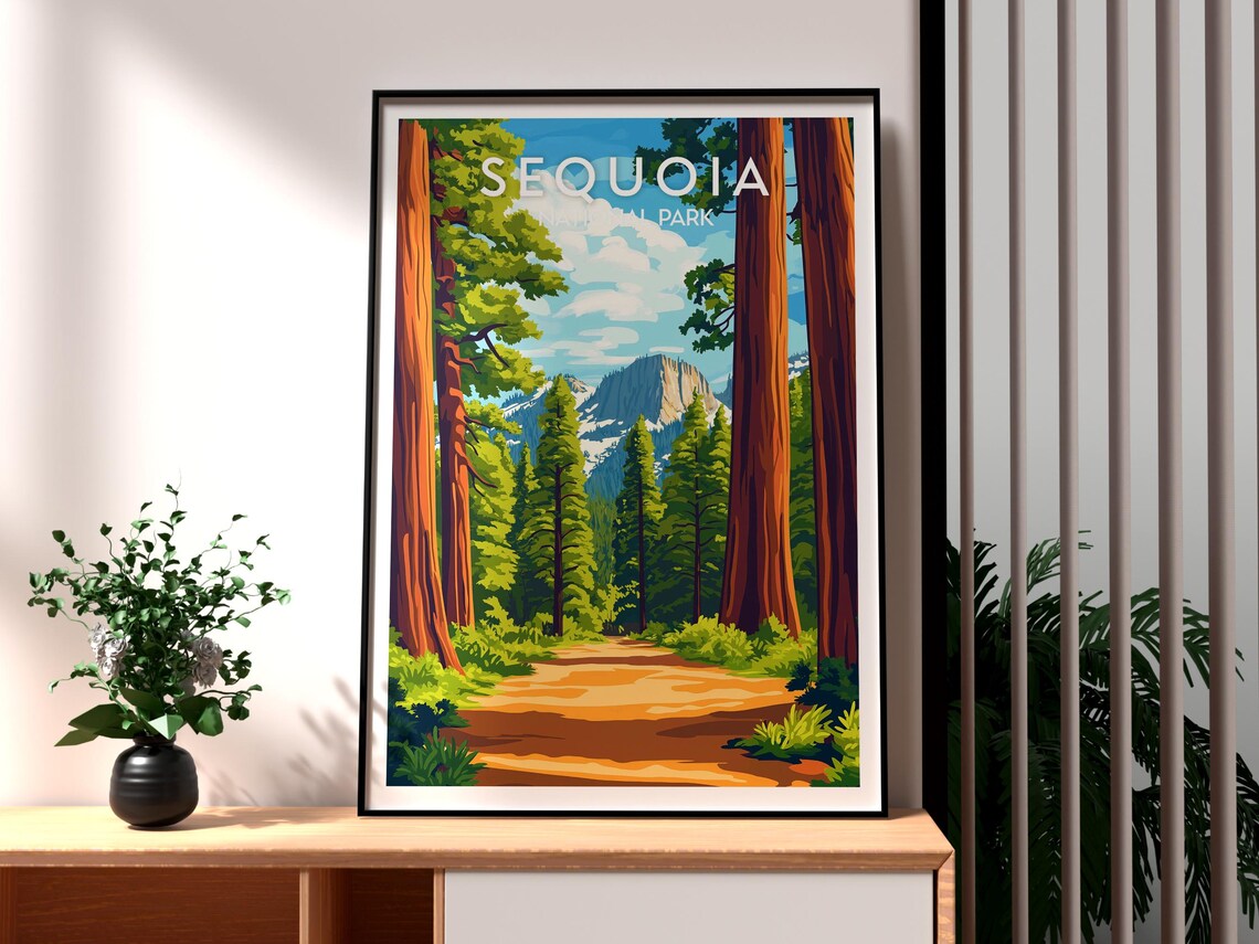 Sequoia National Park Giant Trees Vintage Travel Scene Poster