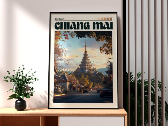 Chiang Mai Print Thailand Wall Art Travel Mountain Poster Backpacking Gift For Traveller