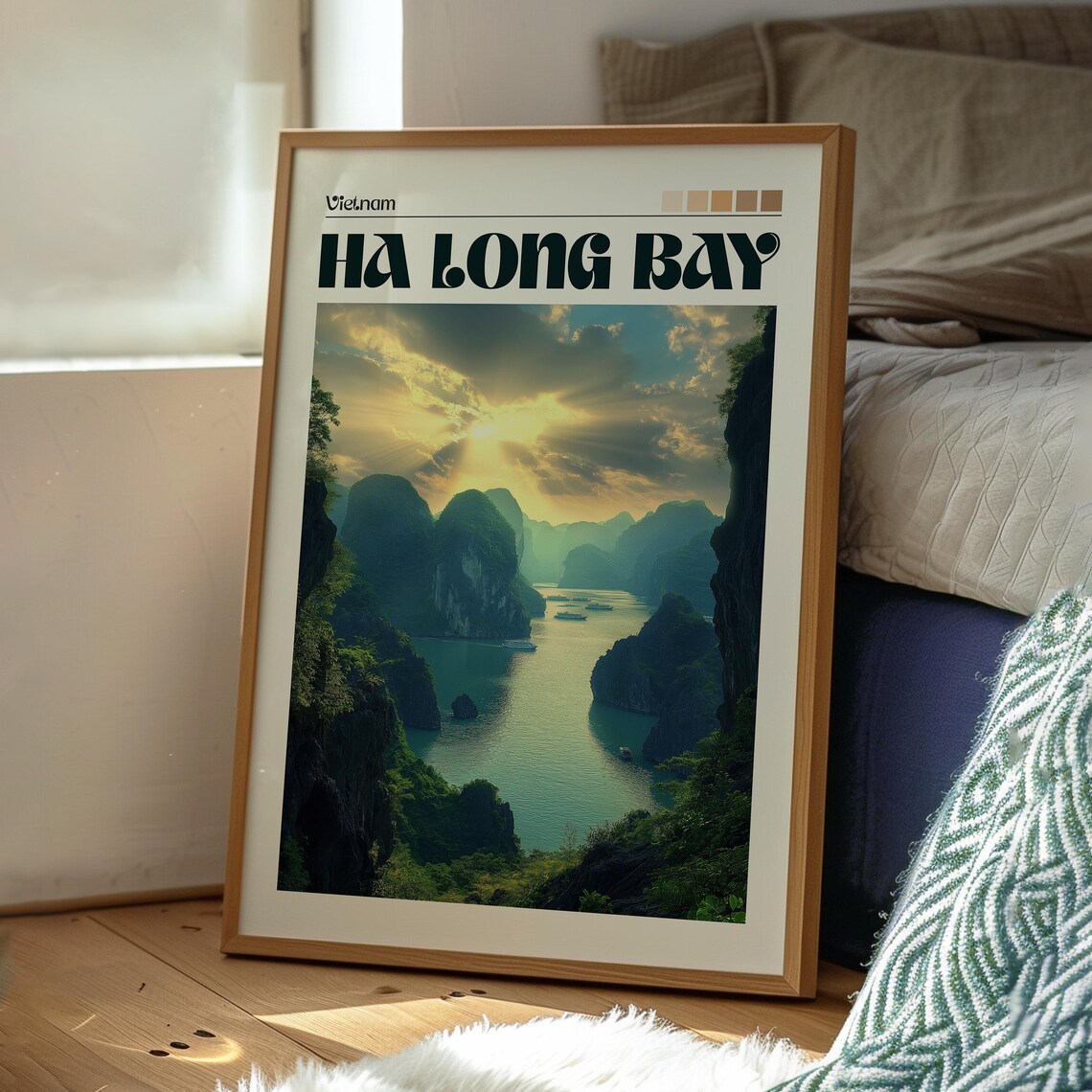 Ha Long Bay Vietnam Golden Sunset Emerald Limestone Karsts Cruise Poster - Image 3