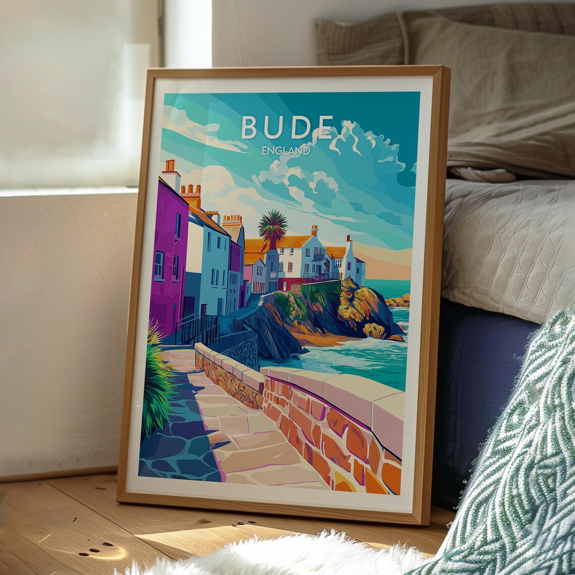 Bude England Seaside Cliff Walk Colorful Coastal Travel Poster - Image 3