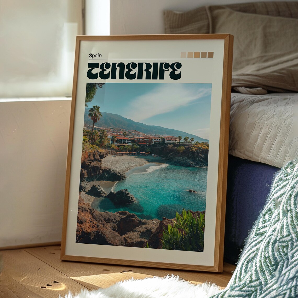 Tenerife Spain Volcanic Cove Turquoise Beach Retro Travel Poster - Image 3