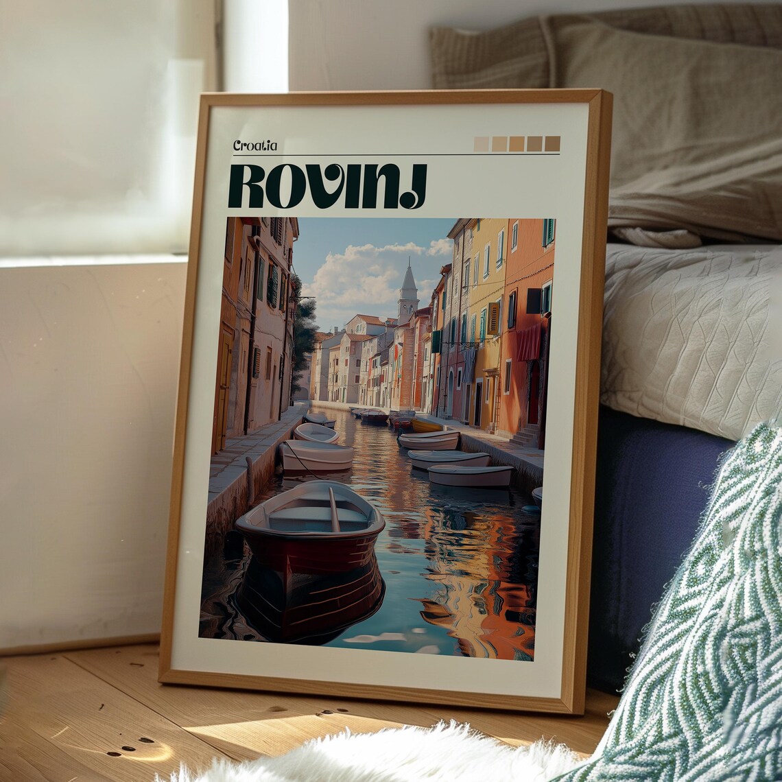 Rovinj Croatia Canal Boats Colorful Houses Retro Travel Poster - Image 3