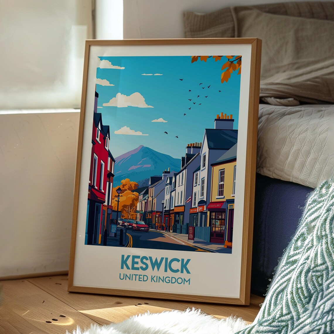 Keswick United Kingdom Colorful Town Street Mountain View Poster - Image 3