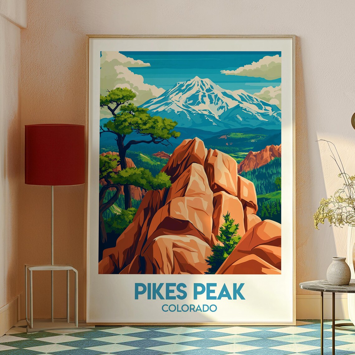 Pikes Peak Snowcapped Mountain Colorado Red Rocks Travel Poster - Image 2