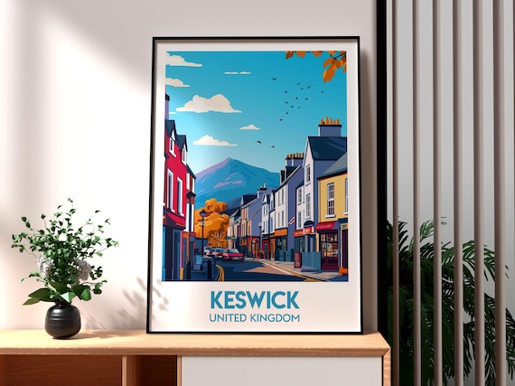 Keswick United Kingdom Colorful Town Street Mountain View Poster