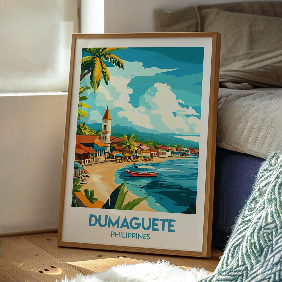 Dumaguete Philippines Beach Town Church Coastal Travel Poster - Image 3
