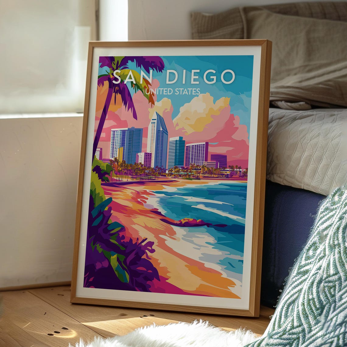 San Diego California Beach Skyline Sunset Glow Coastal Scene Poster - Image 3