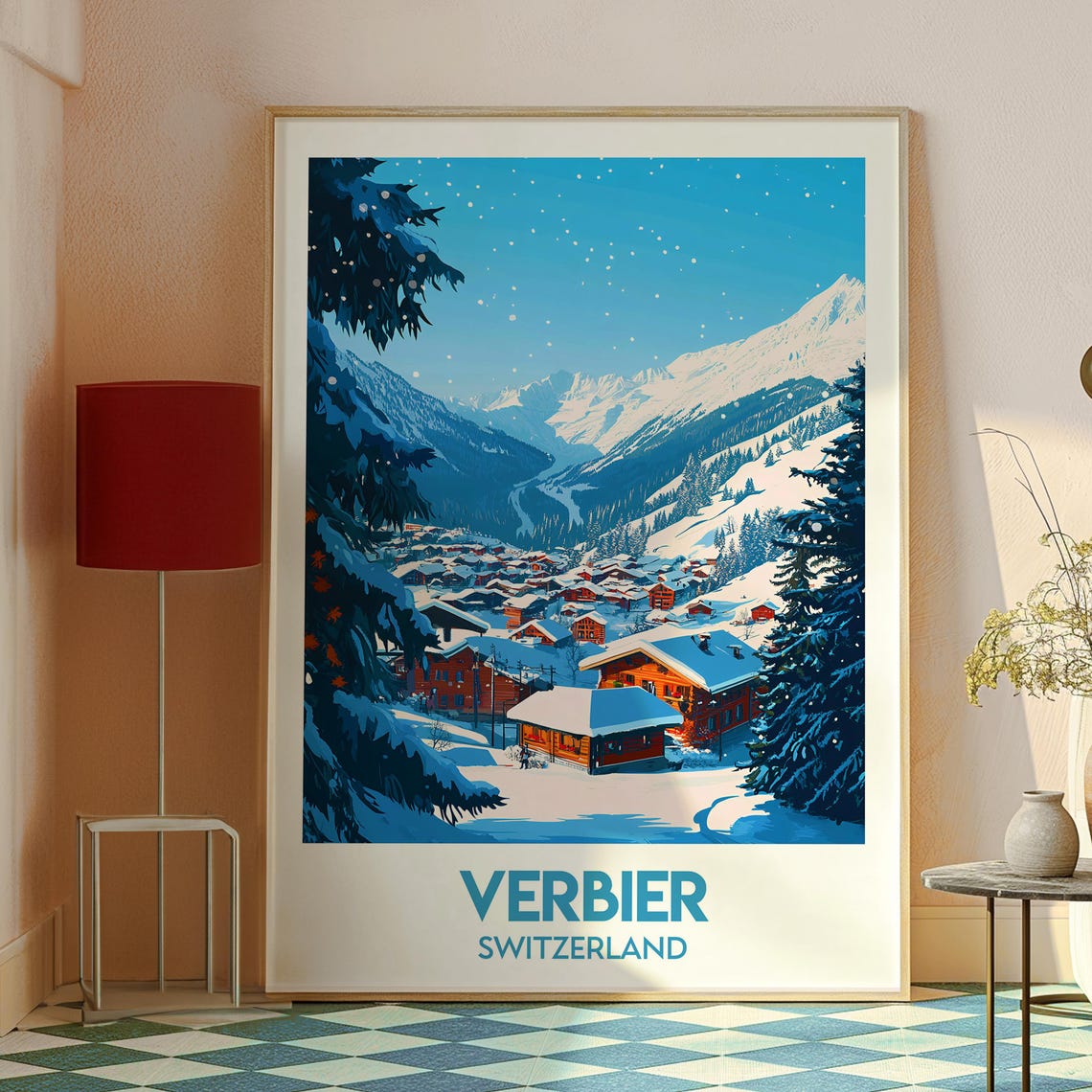 Verbier Switzerland Snowy Alpine Village Chalets Travel Winter Poster - Image 2