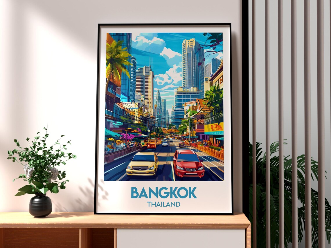Bangkok Thailand City Street Skyscrapers Bustling Travel Poster
